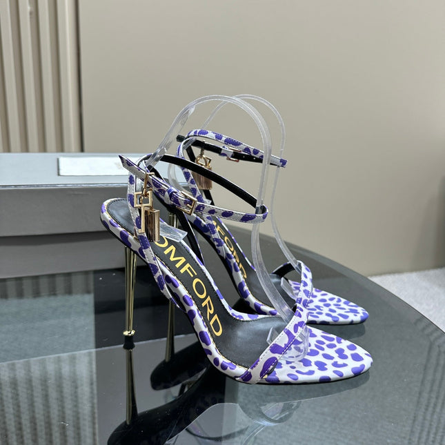 PADLOCK POINTY SANDAL 10 CM IN WHITE MIX IRIS PURPLE CALFSKIN