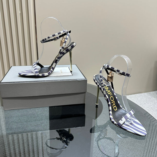 PADLOCK POINTY NAKED SANDAL 10 CM IN WHITE MIX IRIS PURPLE CALFSKIN