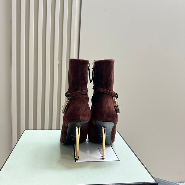 PADLOCK 10 CM ANKLE BOOTS IN WINE RED SUEDE