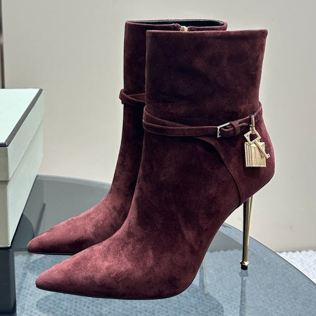 PADLOCK 10 CM ANKLE BOOTS IN WINE RED SUEDE