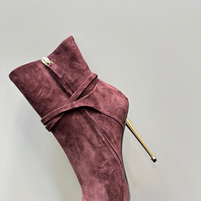 PADLOCK 10 CM ANKLE BOOTS IN WINE RED SUEDE