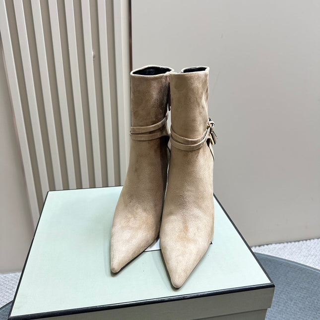 PADLOCK 10 CM ANKLE BOOTS IN TAN BROWN SUEDE
