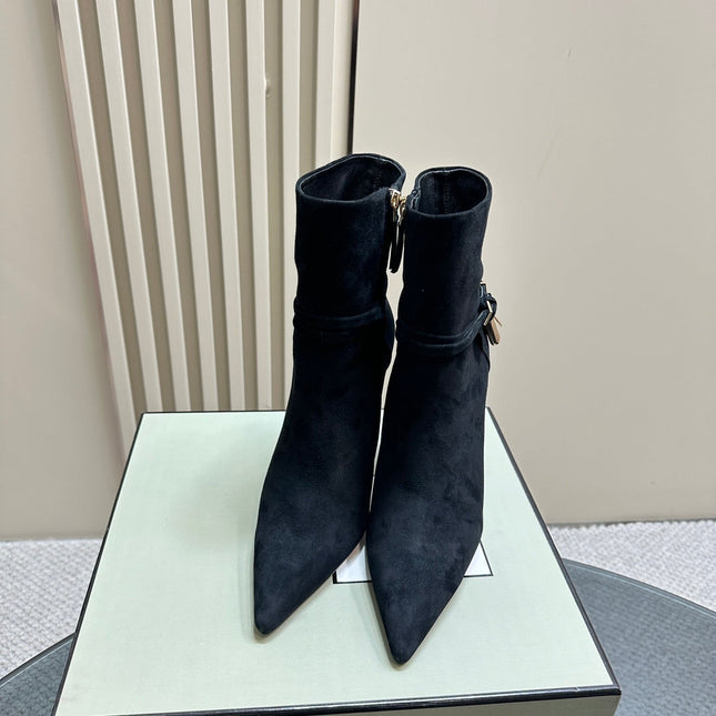 PADLOCK 10 CM ANKLE BOOTS IN BLACK SUEDE