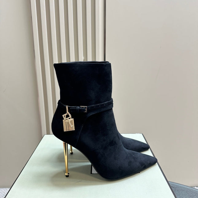 PADLOCK 10 CM ANKLE BOOTS IN BLACK SUEDE