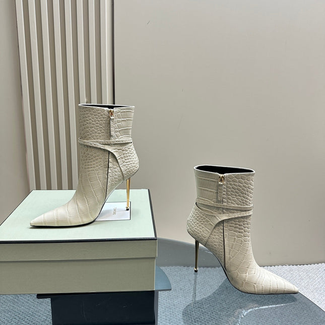 PADLOCK 10 CM ANKLE BOOTS IN WHITE CROCODILE-EMBOSSED CALFSKIN
