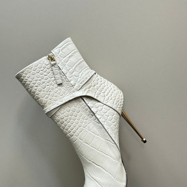 PADLOCK 10 CM ANKLE BOOTS IN WHITE CROCODILE-EMBOSSED CALFSKIN