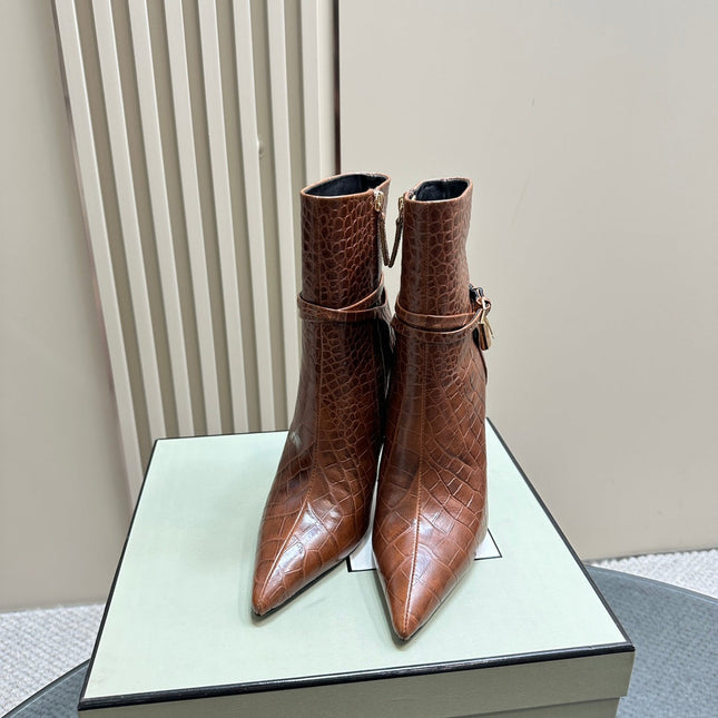 PADLOCK 10 CM ANKLE BOOTS IN PENNY BROWN CROCODILE-EMBOSSED CALFSKIN