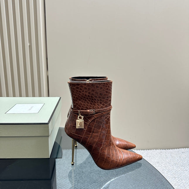 PADLOCK 10 CM ANKLE BOOTS IN PENNY BROWN CROCODILE-EMBOSSED CALFSKIN