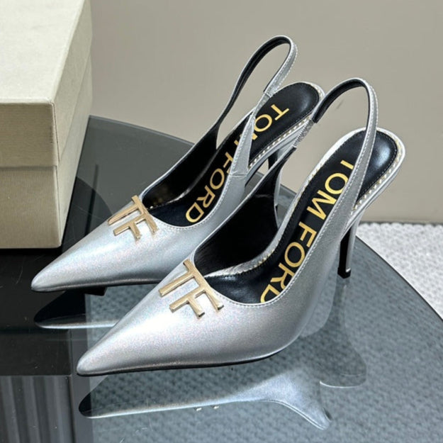 ANGELINA 10 CM SLINGBACK IN SILVER CALFSKIN