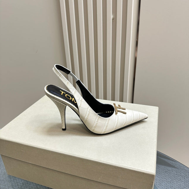 ANGELINA 10 CM SLINGBACK IN WHITE CROCODILE PATTERN CALFSKIN