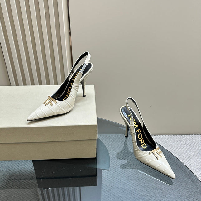 ANGELINA 10 CM SLINGBACK IN WHITE CROCODILE PATTERN CALFSKIN