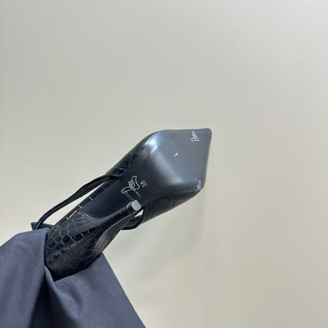 ANGELINA 10 CM SLINGBACK IN BLACK CROCODILE PATTERN CALFSKIN