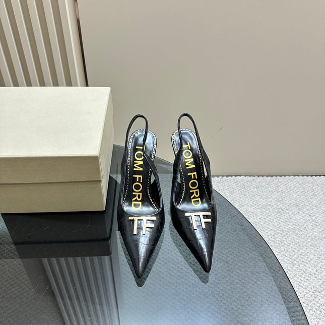 ANGELINA 10 CM SLINGBACK IN BLACK CROCODILE PATTERN CALFSKIN