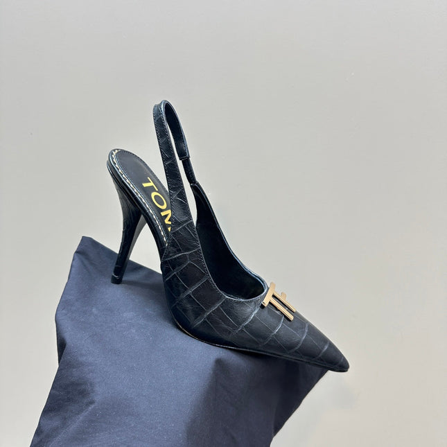 ANGELINA 10 CM SLINGBACK IN BLACK CROCODILE PATTERN CALFSKIN