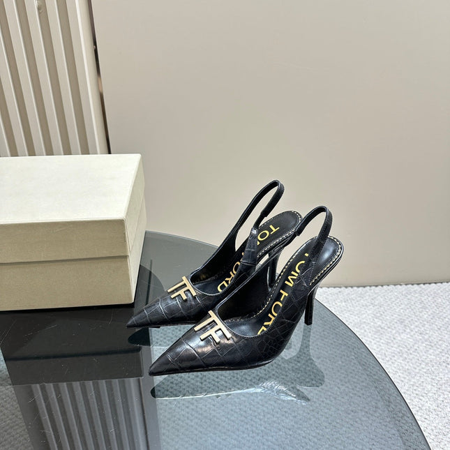 ANGELINA 10 CM SLINGBACK IN BLACK CROCODILE PATTERN CALFSKIN