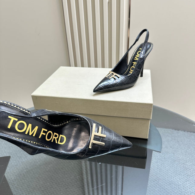ANGELINA 10 CM SLINGBACK IN BLACK CROCODILE PATTERN CALFSKIN
