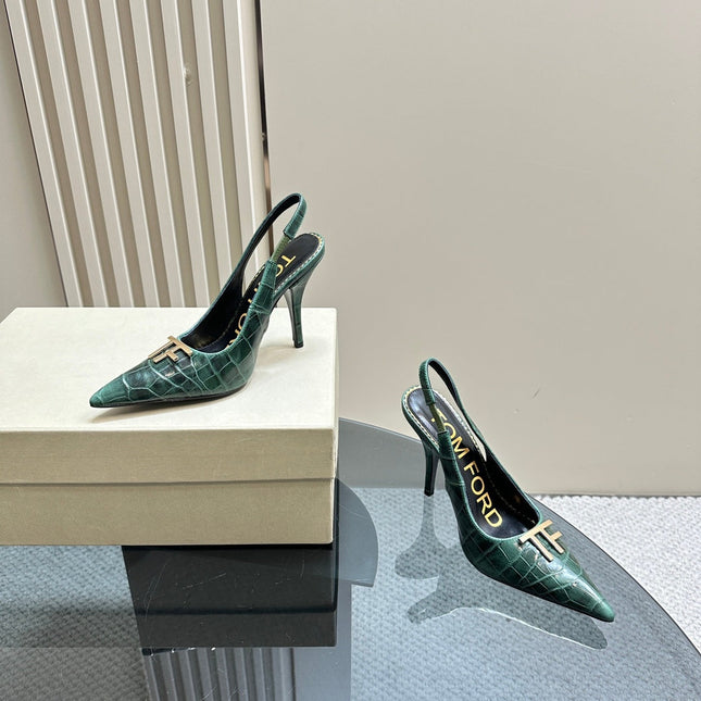 ANGELINA 10 CM SLINGBACK IN GREEN FOREST CROCODILE PATTERN CALFSKIN