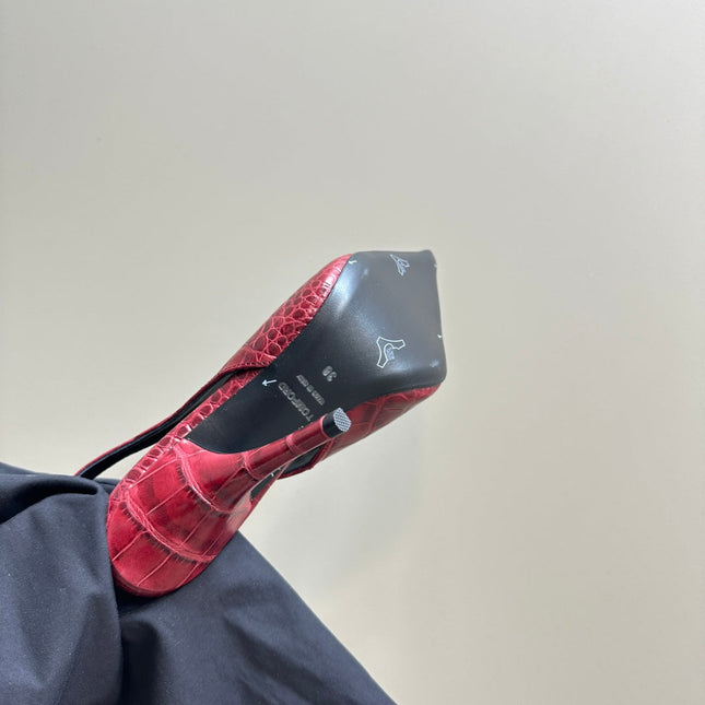 ANGELINA 10 CM SLINGBACK IN SCARLET RED CROCODILE PATTERN CALFSKIN