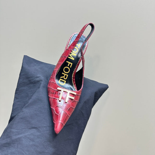 ANGELINA 10 CM SLINGBACK IN SCARLET RED CROCODILE PATTERN CALFSKIN