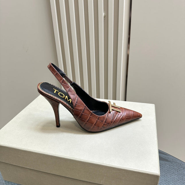 ANGELINA 10 CM SLINGBACK IN PENNY BROWN CROCODILE PATTERN CALFSKIN