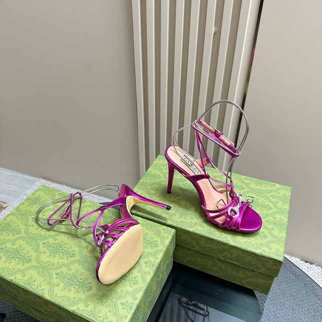 GG CRYSTAL HORSEBIT SANDAL METALLIC PURPLE LAMBSKIN