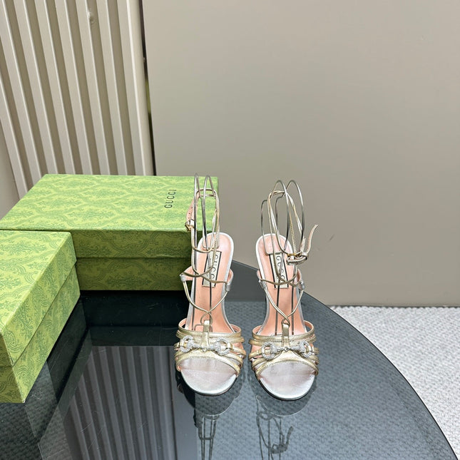 CRYSTAL HORSEBIT STRAPPY SANDAL 10.5CM IN PASTEL YELLOW PATENT LEATHER