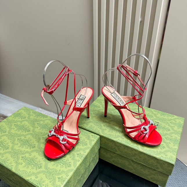 GG CRYSTAL HORSEBIT SANDAL CRIMSON LAMBSKIN