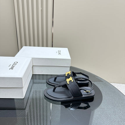 LYMPIA TRIOMPHE THONG IN CALFSKIN BLACK