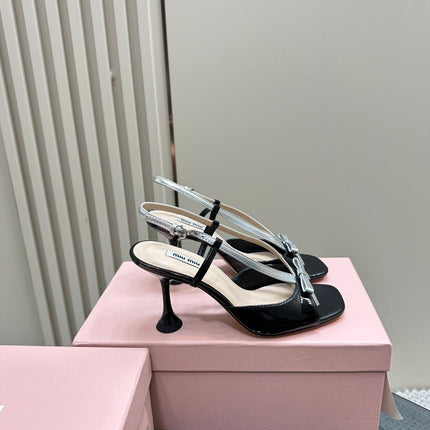 High Heels With Bows Black And Silver Sheepskin