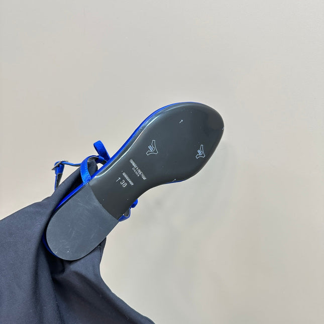 SL CRYSTAL T-STRAP FLAT SANDAL COBALT SATIN