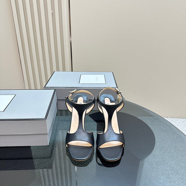 PADLOCK HIGH-HEELED SANDAL 10 CM IN BLACK CALFSKIN