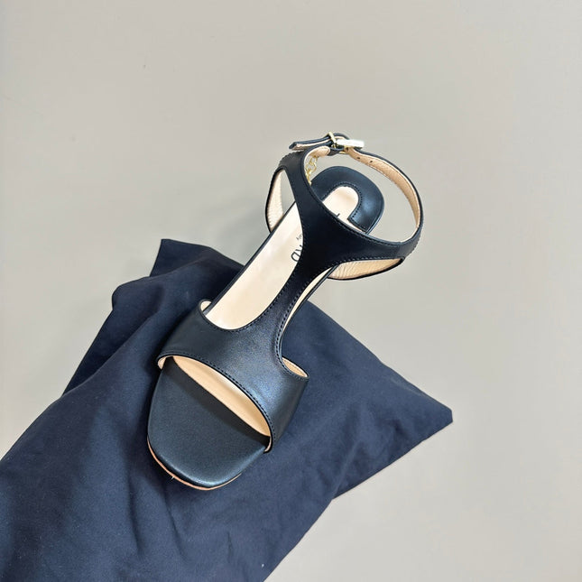 PADLOCK HIGH-HEELED SANDAL 10 CM IN BLACK CALFSKIN