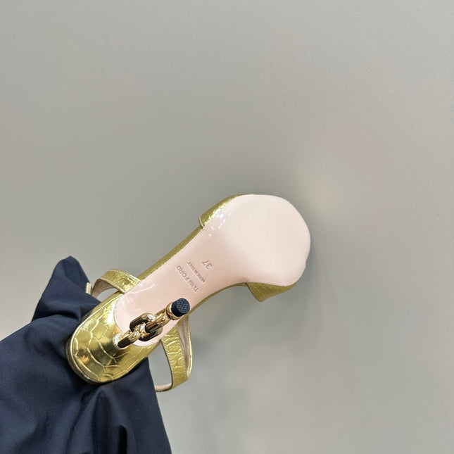 PADLOCK HIGH-HEELED SANDAL 10 CM IN LIGHT GOLD SNAKESKIN