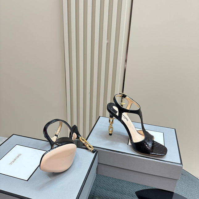 PADLOCK HIGH-HEELED SANDAL 10 CM IN BLACK SNAKESKIN