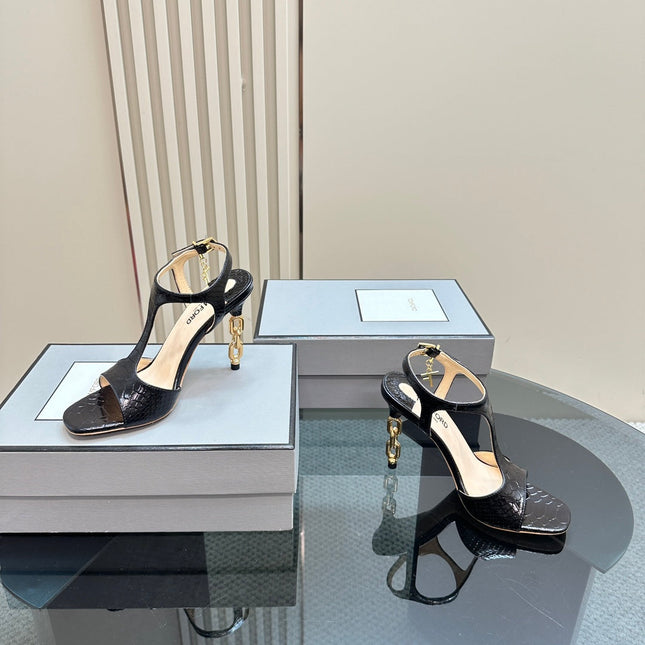 PADLOCK HIGH-HEELED SANDAL 10 CM IN BLACK SNAKESKIN