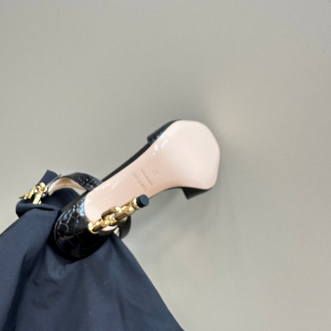 PADLOCK HIGH-HEELED SANDAL 10 CM IN BLACK SNAKESKIN