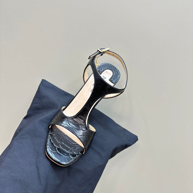 PADLOCK HIGH-HEELED SANDAL 10 CM IN BLACK SNAKESKIN