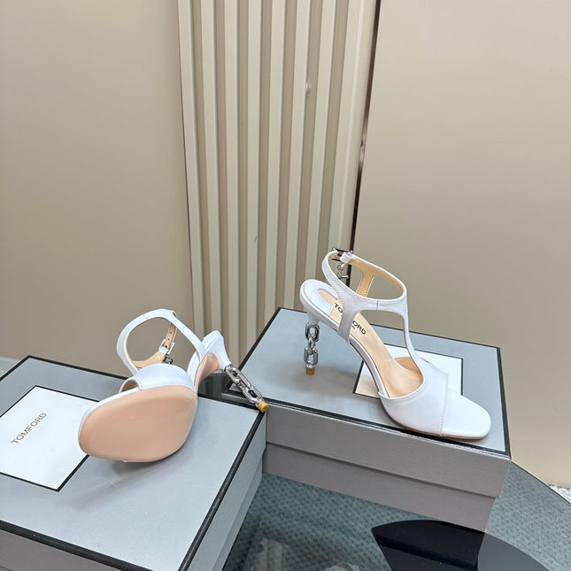 PADLOCK HIGH-HEELED SANDAL 10 CM IN WHITE CALFSKIN