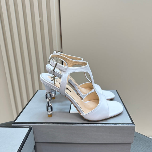 PADLOCK HIGH-HEELED SANDAL 10 CM IN WHITE CALFSKIN