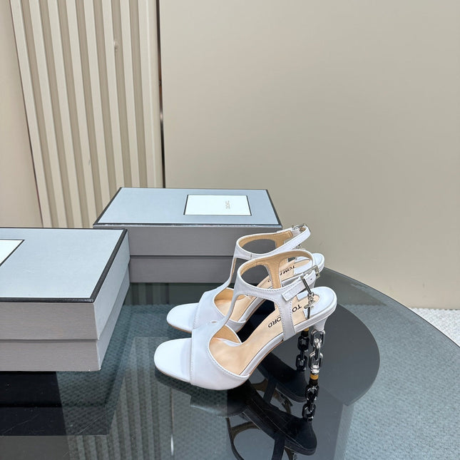 PADLOCK HIGH-HEELED SANDAL 10 CM IN WHITE CALFSKIN