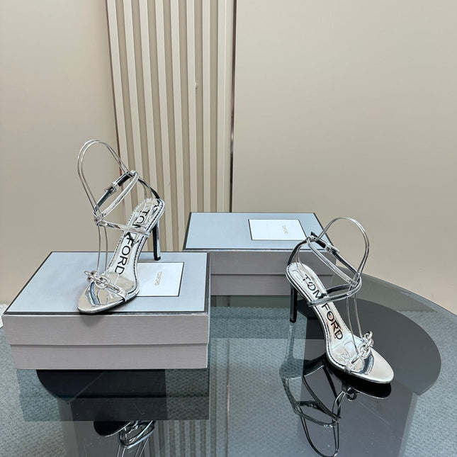 HIGH-HEELED 10 CM SANDAL IN SILVER LAMBSKIN WITH SILVER HARDWARE