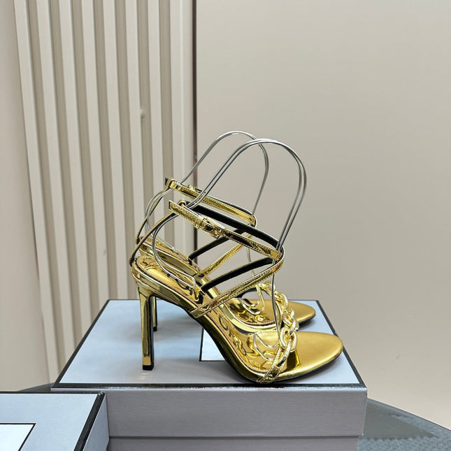 HIGH-HEELED 10 CM SANDAL IN LIGHT GOLD LAMBSKIN WITH GOLD HARDWARE