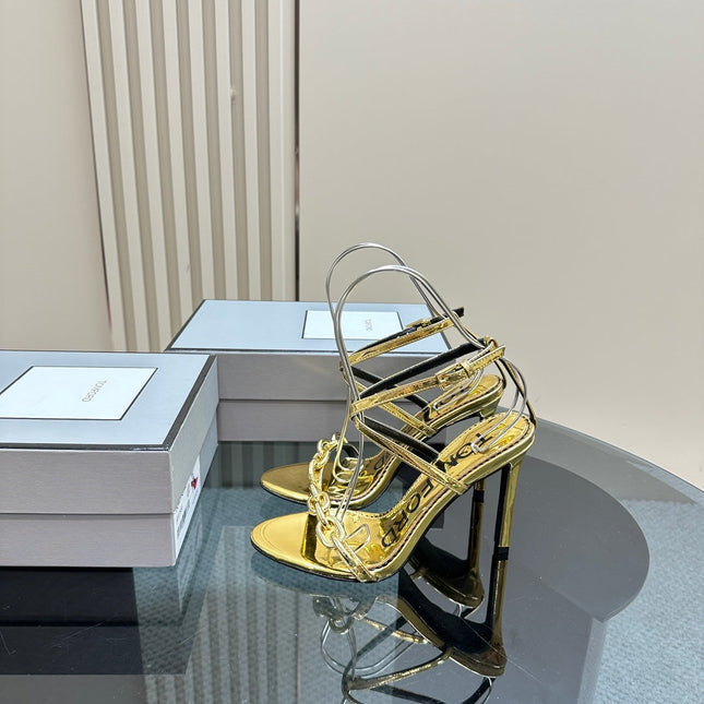 HIGH-HEELED 10 CM SANDAL IN LIGHT GOLD LAMBSKIN WITH GOLD HARDWARE