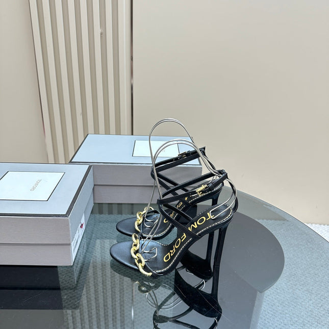 HIGH-HEELED 10 CM SANDAL IN BLACK LAMBSKIN WITH GOLD HARDWARE