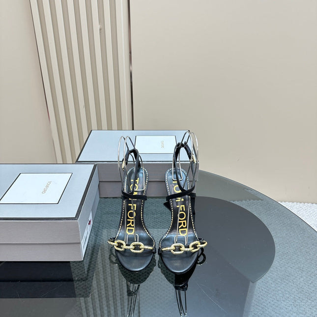 HIGH-HEELED 10 CM SANDAL IN BLACK LAMBSKIN WITH GOLD HARDWARE