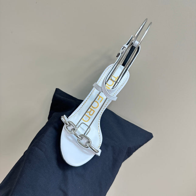 HIGH-HEELED 10 CM SANDAL IN WHITE LAMBSKIN WITH SILVER HARDWARE