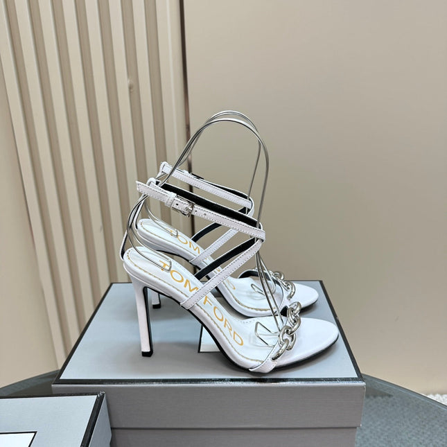HIGH-HEELED 10 CM SANDAL IN WHITE LAMBSKIN WITH SILVER HARDWARE