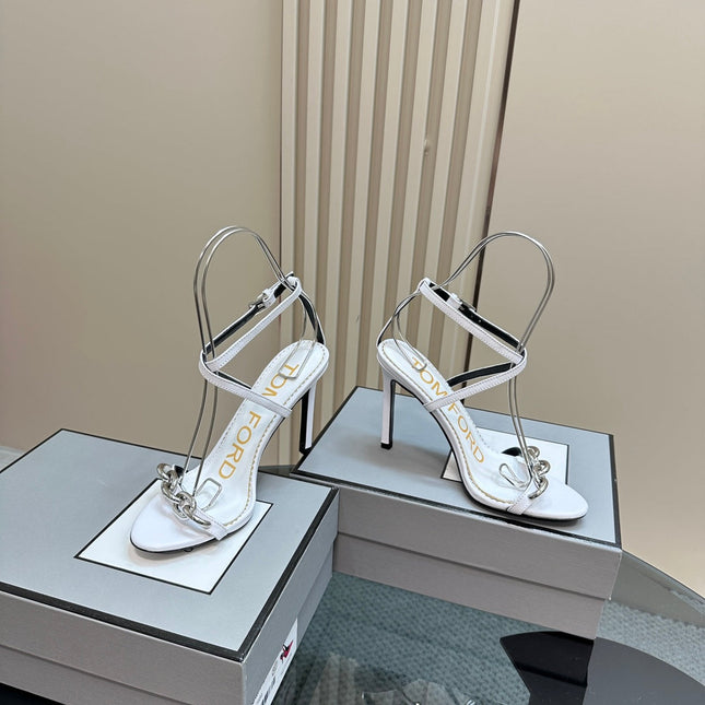 HIGH-HEELED 10 CM SANDAL IN WHITE LAMBSKIN WITH SILVER HARDWARE