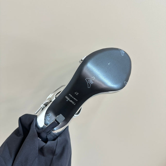 HIGH-HEELED 10 CM SANDAL IN SILVER LAMBSKIN