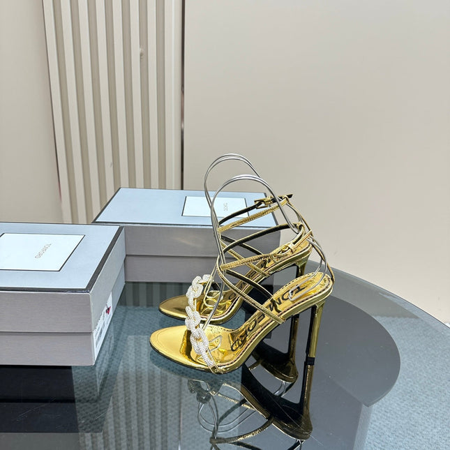 HIGH-HEELED 10 CM SANDAL IN GOLD LAMBSKIN